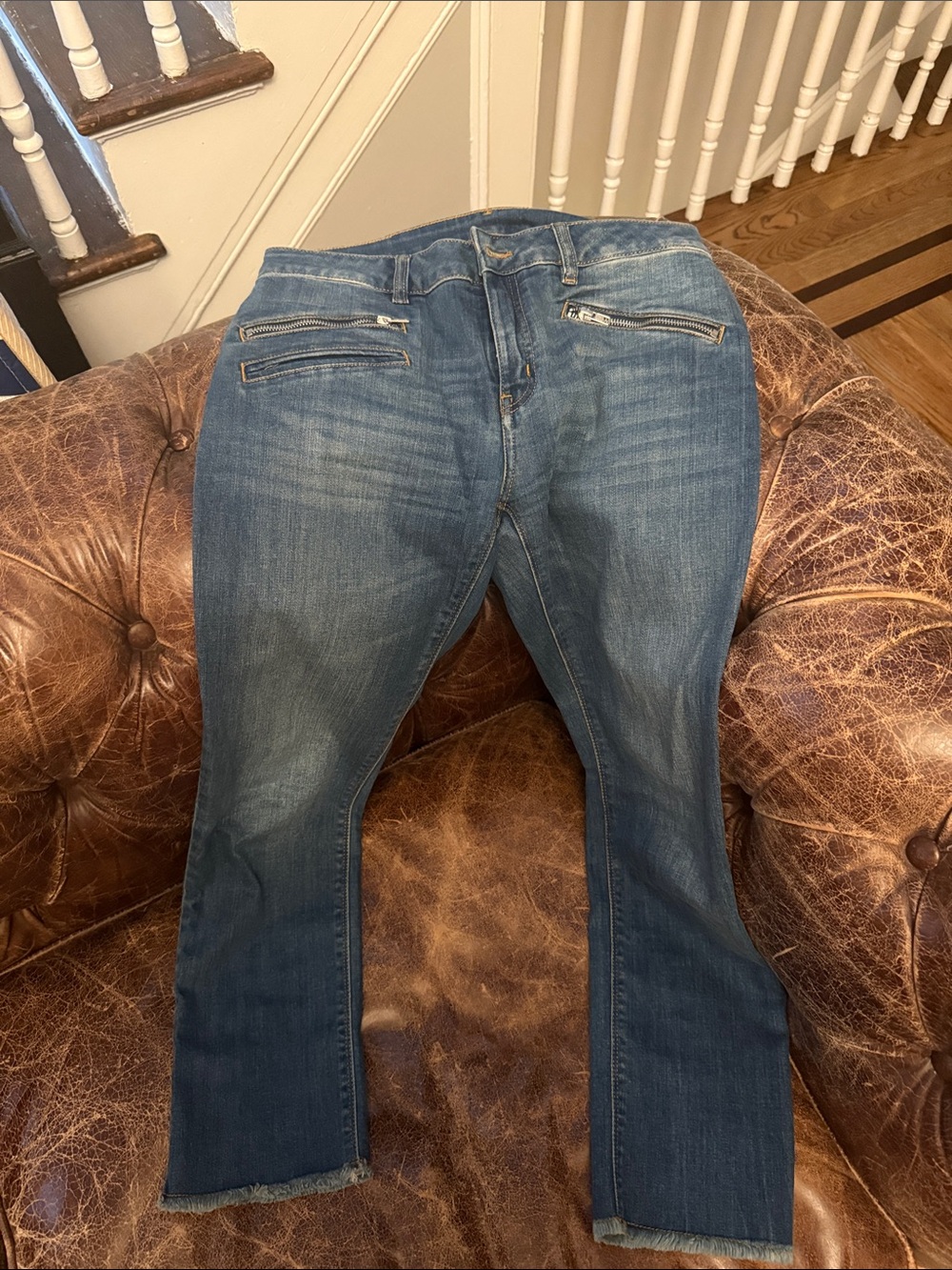 Zadig & Voltaire Washed Blue Straight Leg Jeans with Zip Detail
